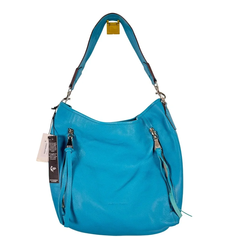 Aimee Kestenberg Auburn Hobo Pebbled Leather Bag Deep Sea Blue Turquoise NWT